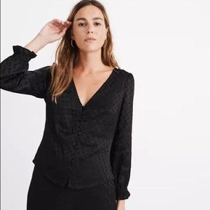 Madewell Smocked-Sleeve Daylight Top in Woven Dot
